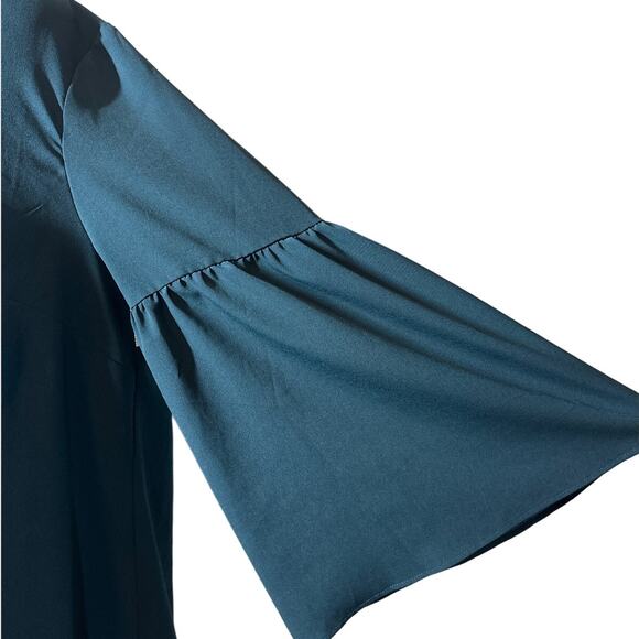 Boden Bell Sleeve Blouse Boho Keyhole Neck Flowy Relaxed Teal Green W0196 Sz 14 - Picture 6 of 14